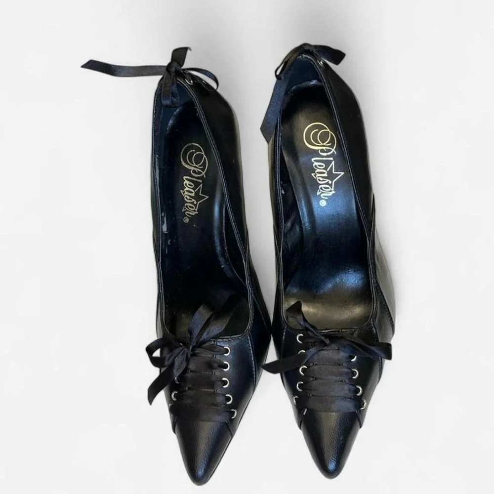 Pleasure Black Lace-Up Corset Gothic Stiletto Heels size 6 - Picture 2 of 8
